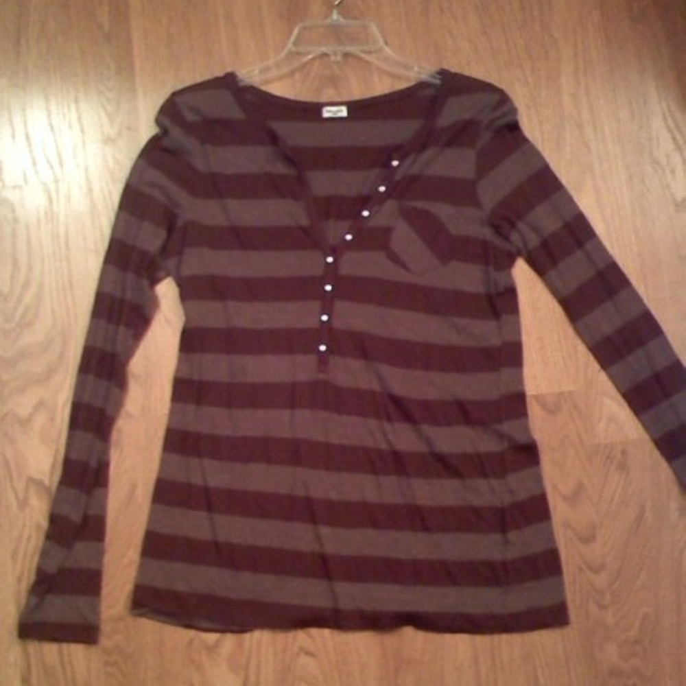 ISO Splendid Rugby Stripe Purple Henley Top